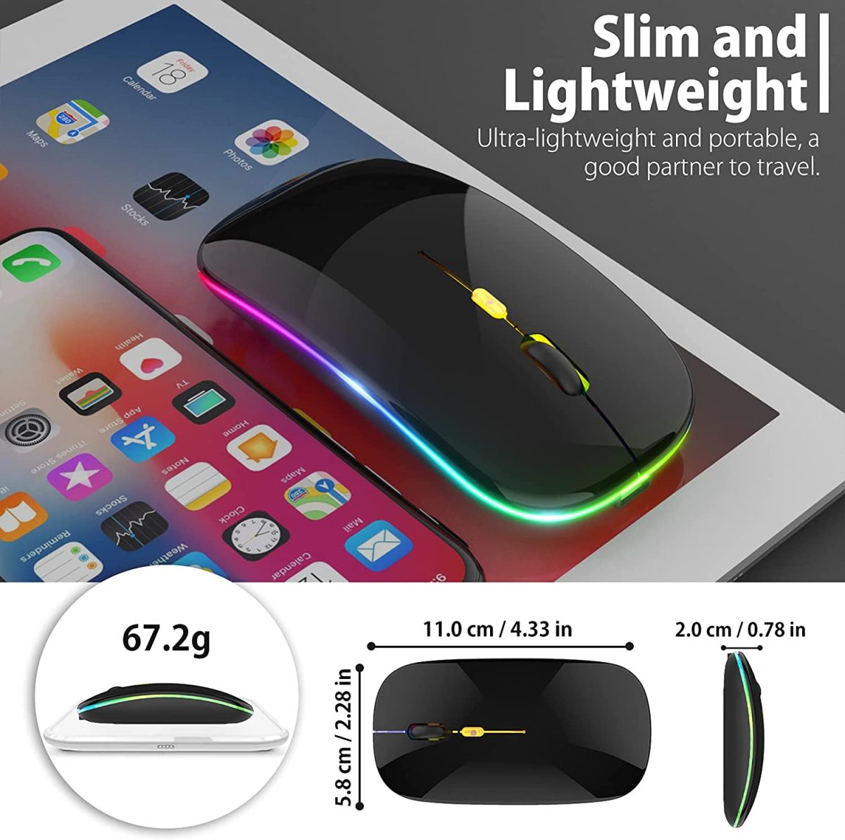 Mouse Wireless || Bluetooth || Dual Mode Slim || Rechargeable || Silent || 3 Adjustable DPI || Black || White